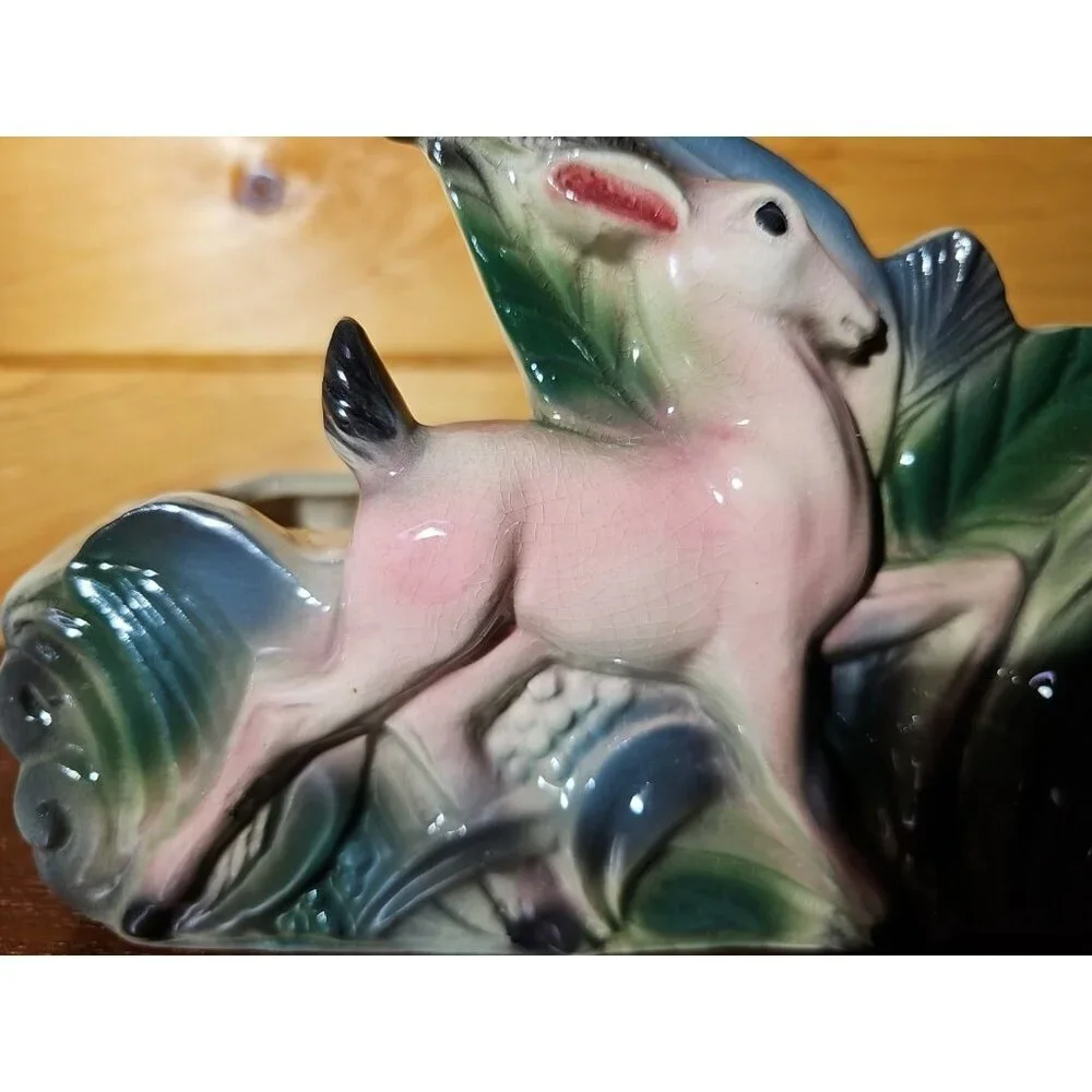 Vintage Brush McCoy Teal Green Planter Pink Antelope Deer Gazelle Pottery 1950s